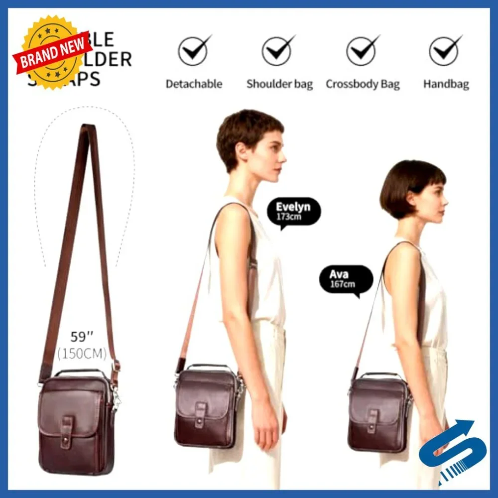 Leather Messenger Bag Crossbody Sling Travel Daypack Magnetic Buckle